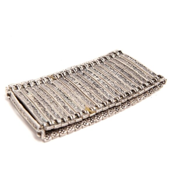 Silver Metal Wide Cuff Bracelet Floral Stretch Antiqued Boho Brushed Bangle - Picture 3 of 7